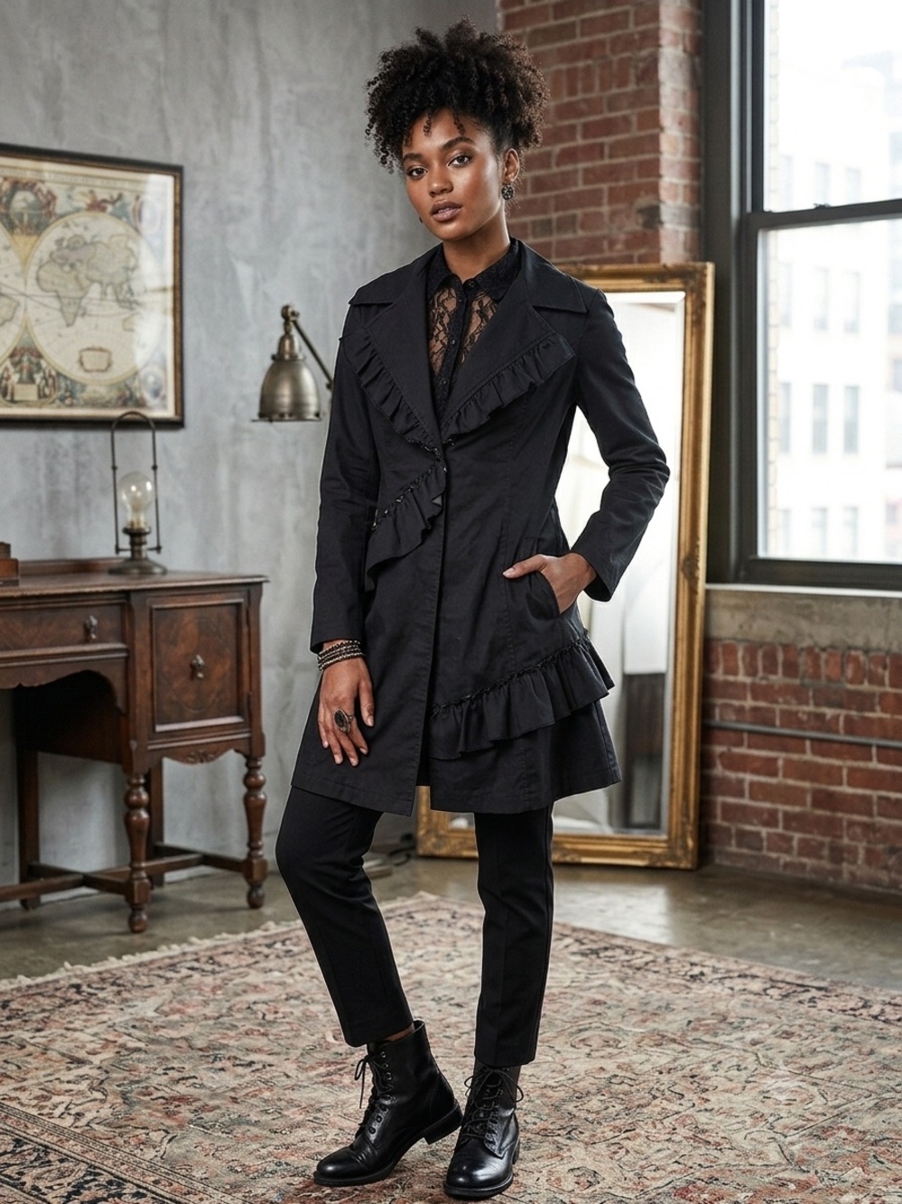 Starling x Anthropologie Victorian Steampunk Dark Romantic Goth Ruffle Jacket XL